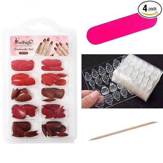 120pcs Press On Nails Kit | Soft Gel Medium Round Artificial Nails | 5 Colors Combo | Acrylic Nail Extensions with Glue Stickers, Nail File & Cuticle Stick for Women (Shade 01)