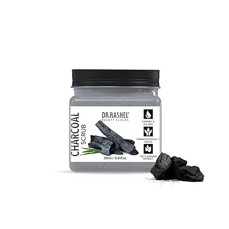 DR.RASHEL Charcoal Scrub For Face & Body (380 Ml) | All Skin |Cleanser Scrub For Deep Exfoliation | Dead Skin Remover| Tan Removal | Blackhead Remover | Activated Charcoal