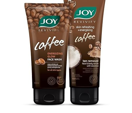 Joy Revivify Coffee Energizing Glow Face Wash and Tan Removal Face & Body Scrub Combo, 150ml and 200ml