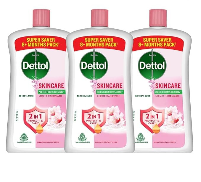 Dettol Liquid Handwash Bottle - Skincare Hand Wash- 875ml (Pack of 3) | pH Balanced | 10x Better Germ Protection