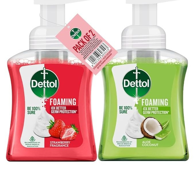 Dettol Aloe Coconut & Strawberry Foaming Handwash Pump 250ml (Pack of 2)