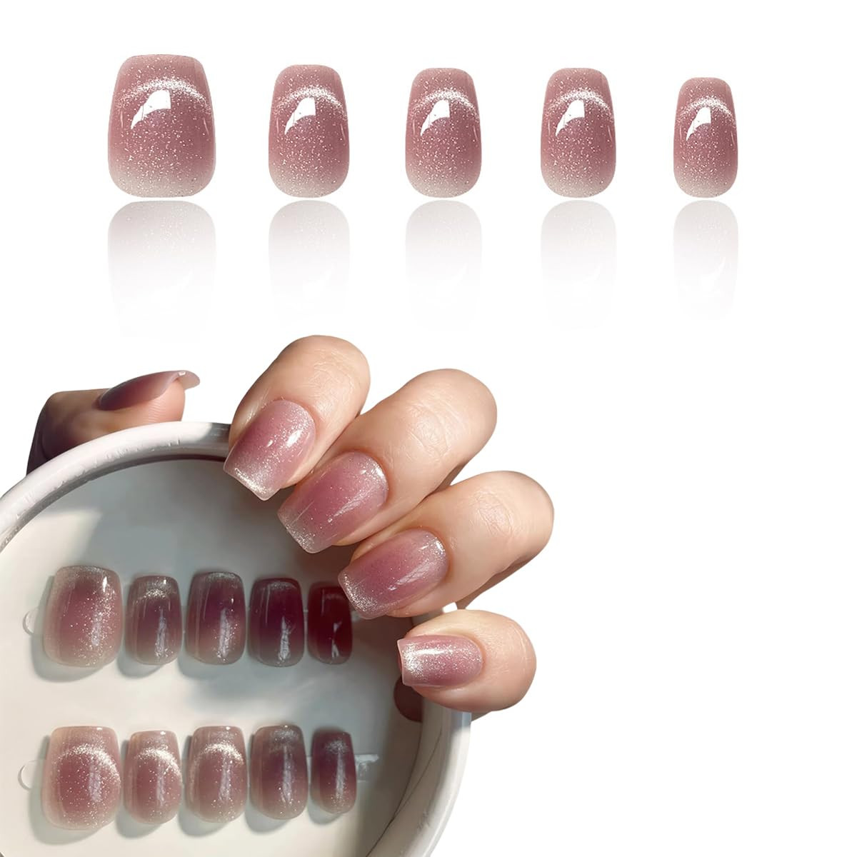 30pcs Press On Nails, Short Fake Nails, Artificial Nails for Women Nails Extension Kit with Nail Stickers