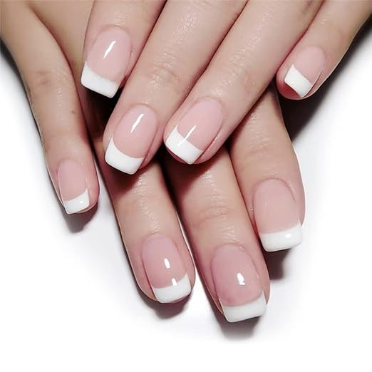 Fake Nails Short Press On Nails 24 Pcs Nail Kit Stick On Nails Jelly Glue on False Nails for Women