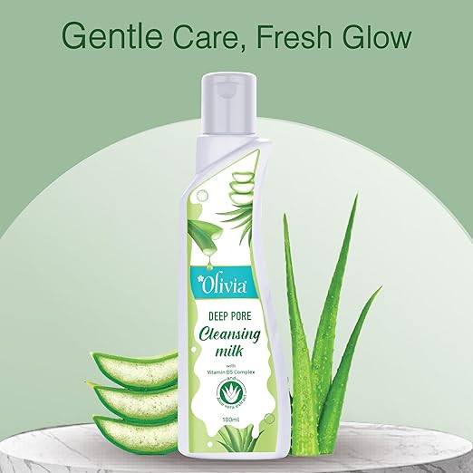 Olivia Aloe Vera Cleansing Milk with Marula Oil (100ml) | Deep Cleanser & Makeup Remover | Anti-Aging Skincare | Nourishes, Hydrates & Revitalizes Skin for Radiant Glow | Paraben-Free