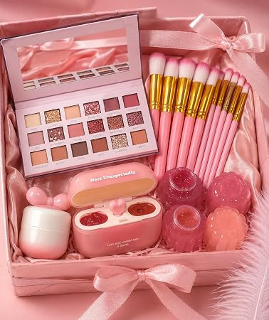All in One makeup kit Hot Glam Multi Colour Palette, Highly Pigmented, Blendable, highlter lip pallets eyeshadow blush concelar everything in one All Skin Tones, with Free Oil foundation and 10 brush set