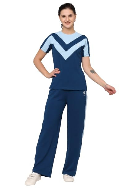 Women's Cotton Blend Athletic Tracksuit – Round Neck Pullover Top & Bottom Set for Women and Girls | Sportswear & Loungewear Co-ord Set