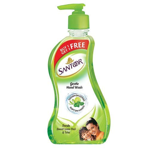 Santoor Fresh Gentle Hand Wash, 215ml (Buy 1 Get 1 Free) with Natural goodness of Sweet Lime Peel & Tulsi