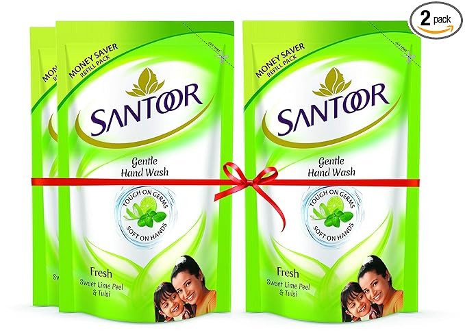 Santoor Fresh Gentle Hand Wash, 180ml (Buy 2 Get 1 Free) with Natural goodness of Sweet Lime Peel & Tulsi