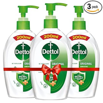 Dettol Original Germ Protection Alcohol based Hand Sanitizer Pump, 200ml (Pack of 3)