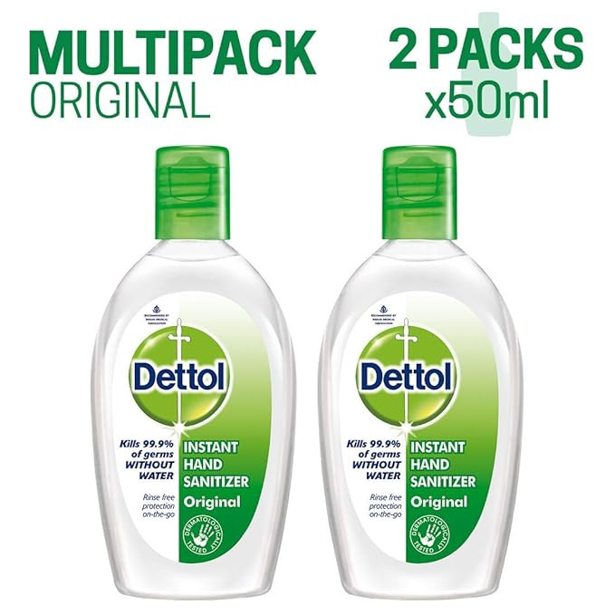 Dettol Alcohol based Hand Sanitizer, Original, 50ml, Pack of 2