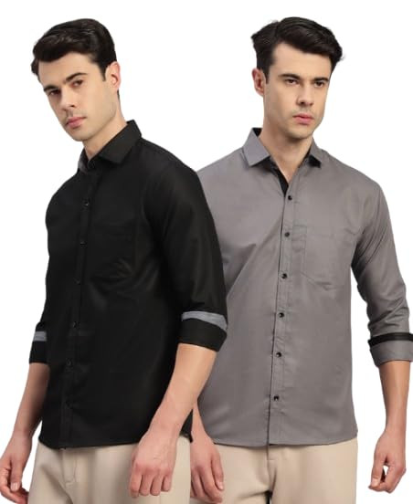 Mens Solid Casual and Office Wear Formal Cotton Blend Shirt_Combo Pack of 2_IMP200-1