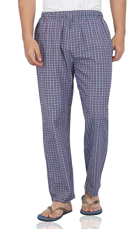 Mens Cotton Pyjama, Pyjama for Men, Night Wear Pajama Blue and Yellow Check and Blue and Pink Check Combo Pack