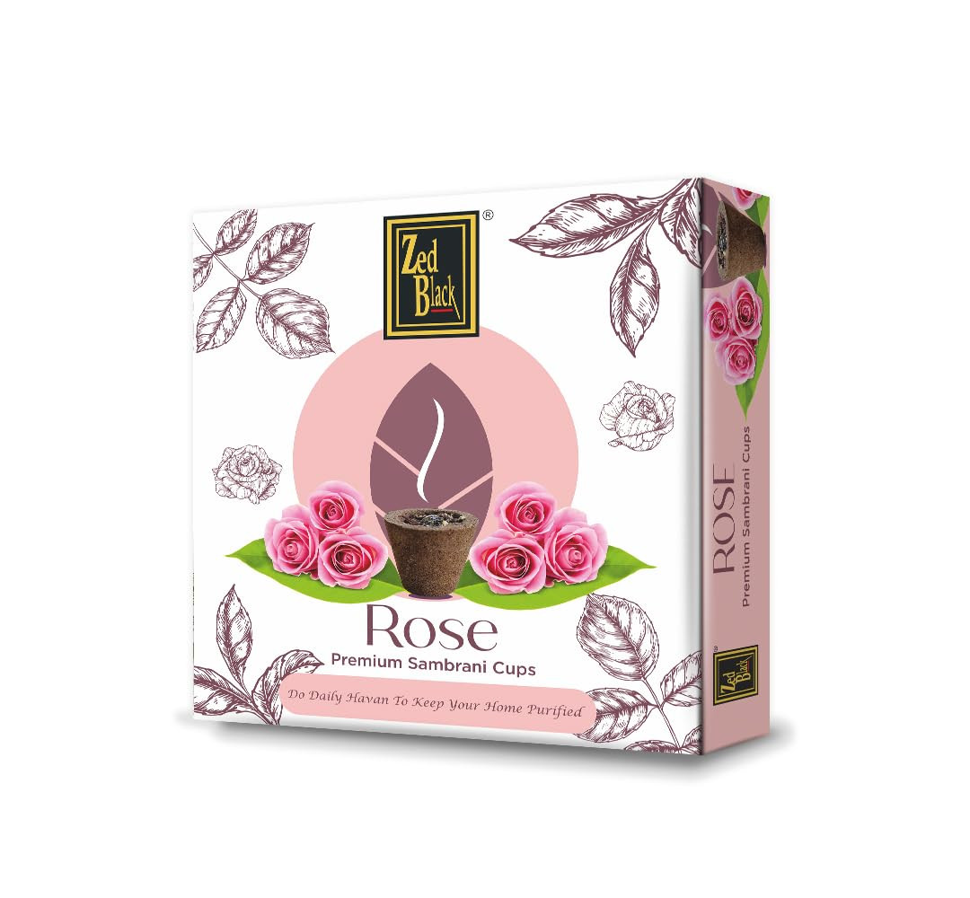 Zed Black Rose Premium Sambrani Cups | Long Lasting Rose Fragrance | Sambrani Dhoop Cups for Puja, Meditation & Home Fragrance | Pleasant Aroma | Everyday Use | Pack of 1 | Made in India