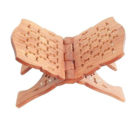Wooden Hand Carved Holy Book Stand for Quran, Bible, Gita for Reading Rehal Stand (Galaxy Star, 15 Inches)