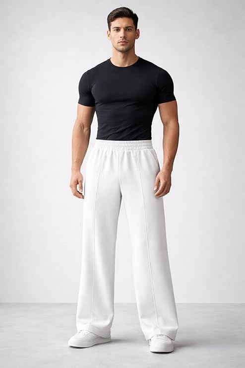 Men's Summer Lower Pajama Pants – Wide Leg Cotton Feel Lightweight Lounge Pyjama with Elastic Waistband & Side Pockets | Breathable Night Wear, Day Wear | White, Grey, Black