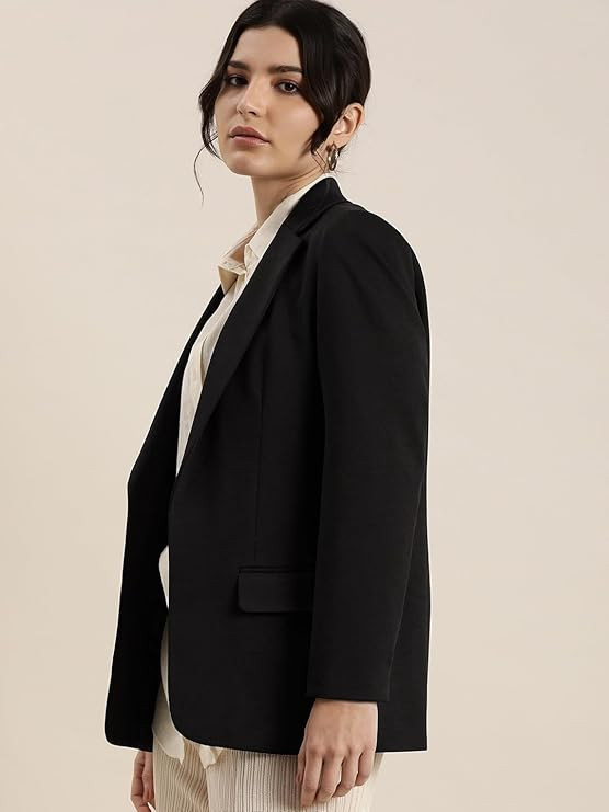 Regular Fit Black Formal Casual Blazer for Women's