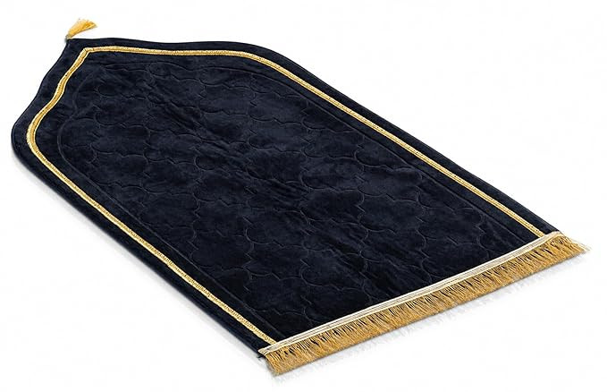 Premium Velvet Prayer Mat | Traditional Islamic Musalla | Muslim Prayer Rug, Anti-Skid Thick Soft Musallah for Salah, Ramadan, Umrah, Hajj, Eid & Nikah Gift (70 x 110 cm) Black