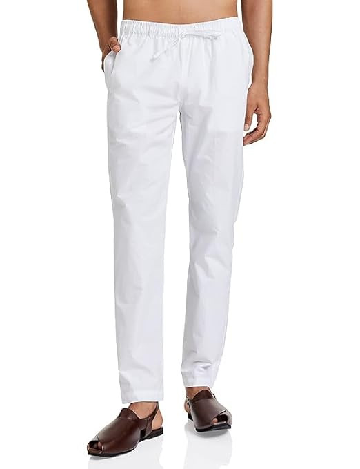 Cotton Pyjama for Men, White, Drawstring Waist, Casual Wear