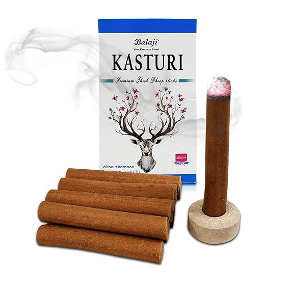 Box Pack of 1 (10 Sticks Per Box) Balaji Kasturi Premium Thick Dhoop Incense Sticks for Aroma & Smoke, Extra Freshness, Home Temple Worship, Purification, Atmosphere Positive Energy
