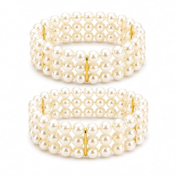Anant Trends White Pearl Bracelet for Women & Girls | Pack of 2 | 3 Layer Faux Pearl Jewelry | Stretchable Elastic | Free Size | Lightweight Fashion Accessory | Gift for Sister, Wife & Friends