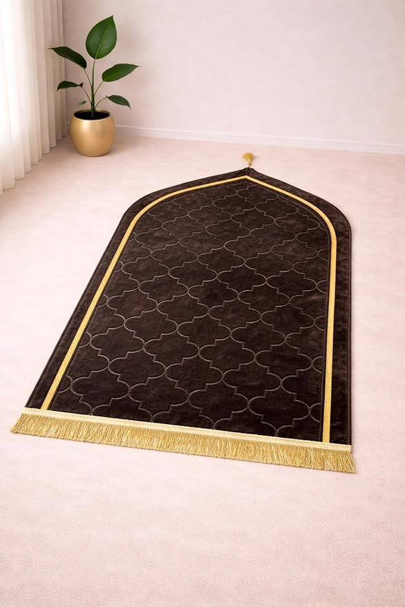 Prayer Mat – Turkey Soft Velvet Namaz Mat | Premium Aasan for Daily Salah, Namaz, Comfortable & Durable Prayer Mat | 44x27 Inch, Laser Cut - Brown