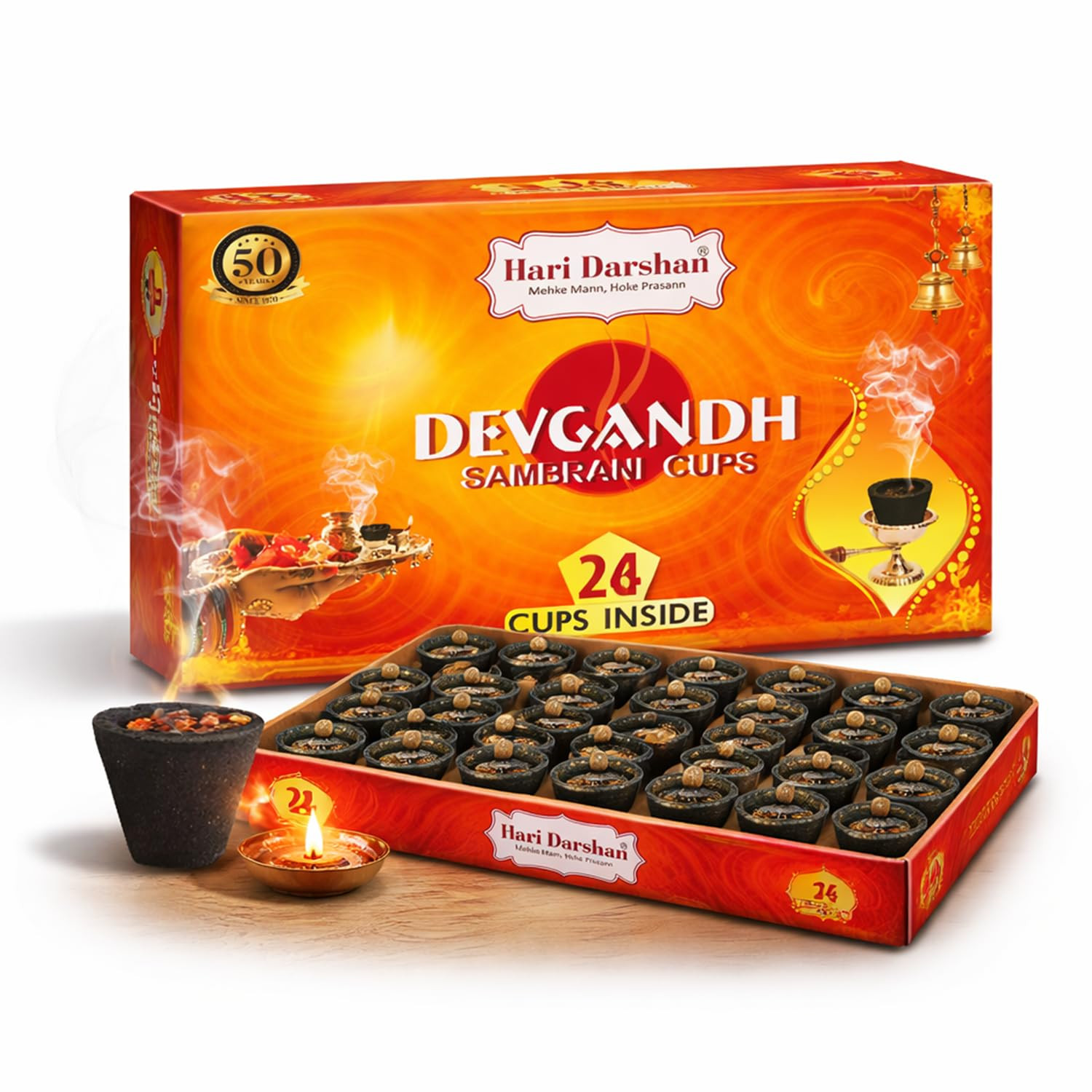 Hari Darshan Devgandh Sambrani Cup – 24 Cups | Pure & Natural Sambrani Dhoop Cup for Pooja Havan | Loban Dhoop with Soothing Aroma for Rituals & Festivals (Pack of 1) (Devgandh)