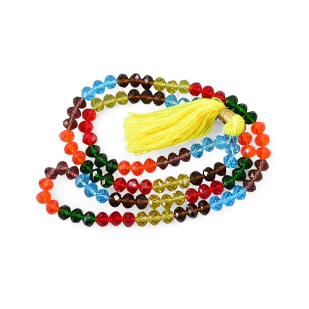 Multicolour Beaded Simran Mala with Yellow Tassel, 108 Beads
