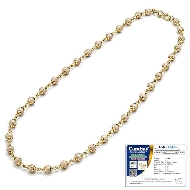 Gratify Silver-Plated Tulsi Mala 54 Beads | Sacred Tulsi Japa Mala for Puja, Mantra Chanting & Meditation | Spiritual Necklace for Women