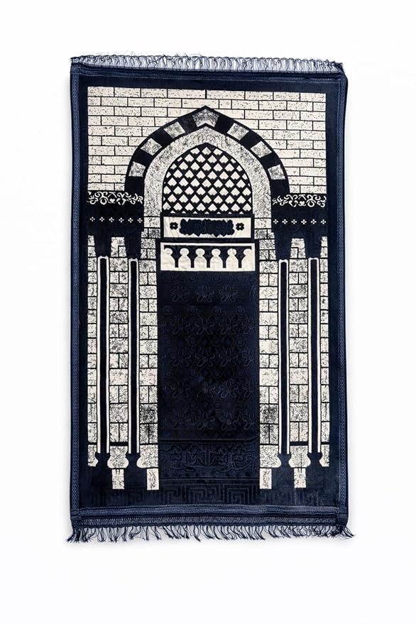 Premium Velvet Prayer Mat with Traditional Mihrab Design and Anti-Slip Backing (Design-5, 65 X 105 CM)