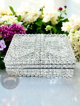Iron Frame Holy Quran Sharif Book Reading Holder | Silver-Toned Rihal Stand with Crystal Glass Beads | Elegant Quran Holder for Bride & Gifting | 12-Inch, Pack of 1