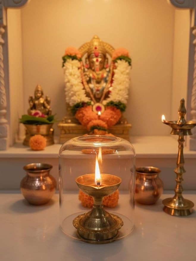 Curved Borosilicate Glass Diya Cover (Without Diya) | Windproof Glass Shade for AkhandDiya, Deepam & Candle | Mandir, Pooja, Bedroom & Home Decor | 4.5" Height × 4" Width | Pack of 1