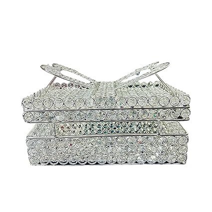 Iron Frame Holy Quran Sharif Book Reading Holder Rihal Stand | Silver-Toned with Crystal Glass Beads | Quran Holder for Bride & Gifting Purpose | Size: 12 Inch, Pack of 1
