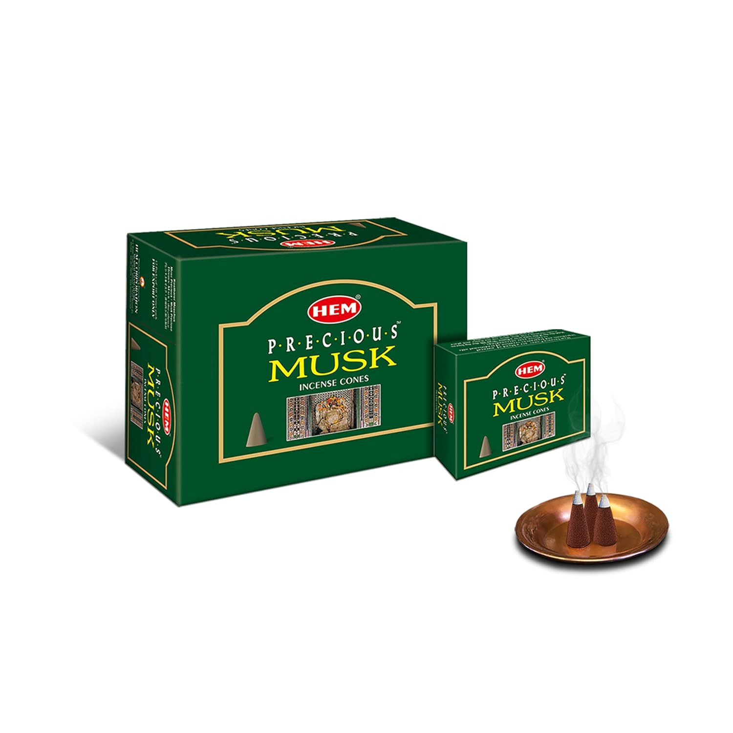 Hem Precious Musk Incense Cones | Charcoal-Free | Handcrafted Low-Smoke Cones for Home Freshness, Positive Energy, Yoga, Meditation & Pooja | Long Burn Time (25-30 Min) | Pack of 120 Cones