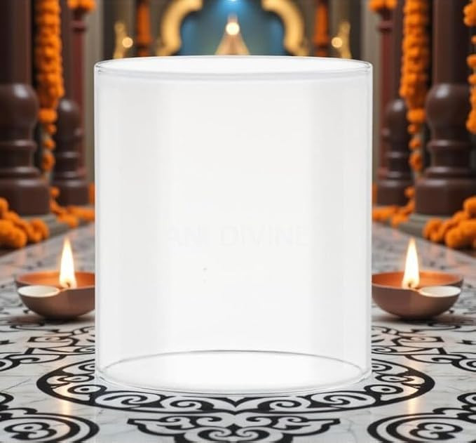 Heavy Quality Borosilicate Deepam Glass Cover 3.5 Inch || Transparent Glass Diya Protector for Temple, Festival Worship