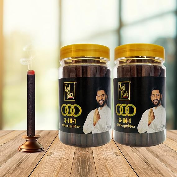 Zed Black 3 in 1 Dhoop Sticks Jar Pack of 2 | Long Lasting Fragrance Dhoop Sticks | Premium Dhoop for Puja, Meditation & Home Fragrance | Refreshing Aroma | Convenient Jar Packaging | Made in India