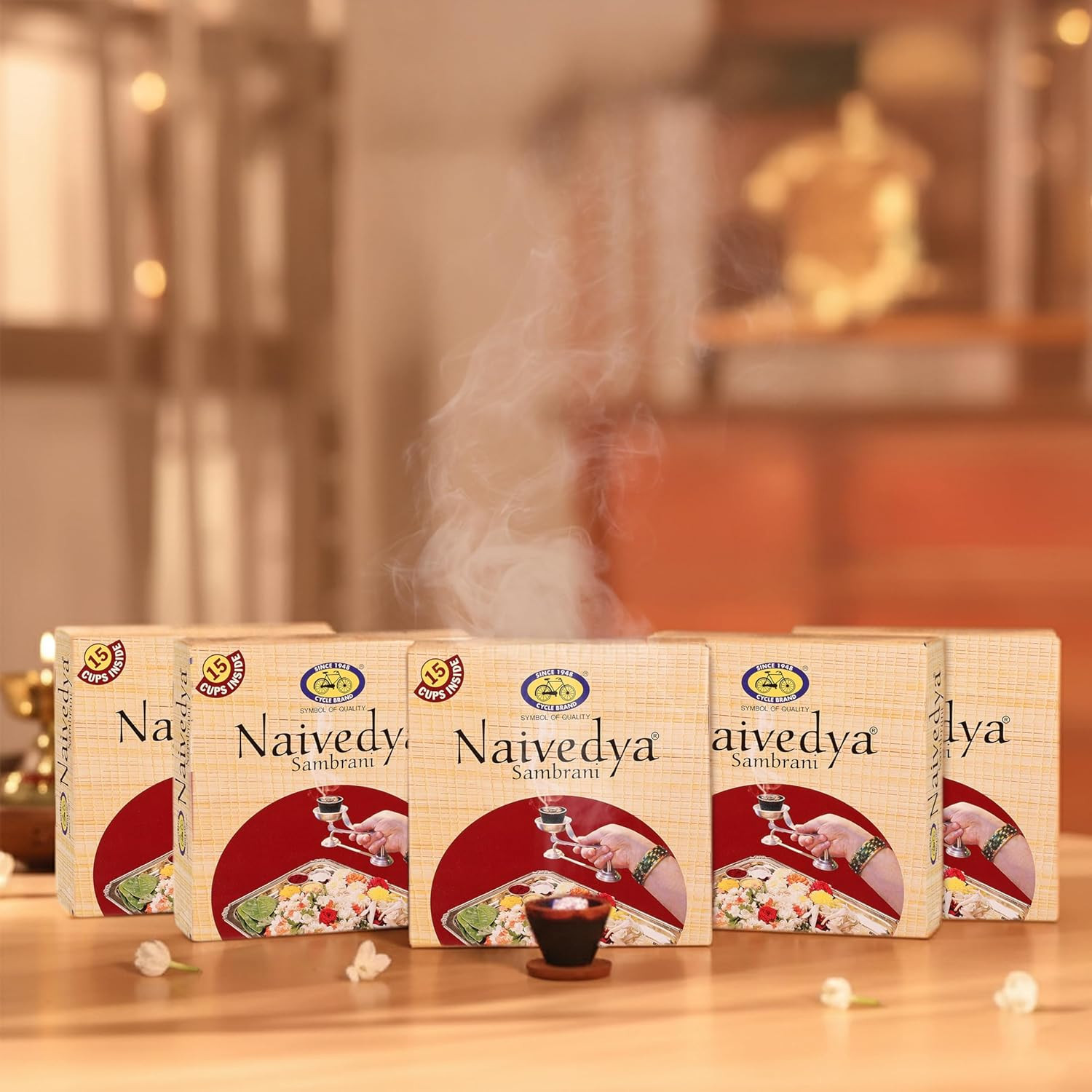 Cycle Pure Naivedya Sambrani Dhoop Cups for Pooja (75 pcs) | Havan Cups for Pooja, Home & Festivals | Natural Guggal Dhoop Original | Dhoop Cones | Pack of 5