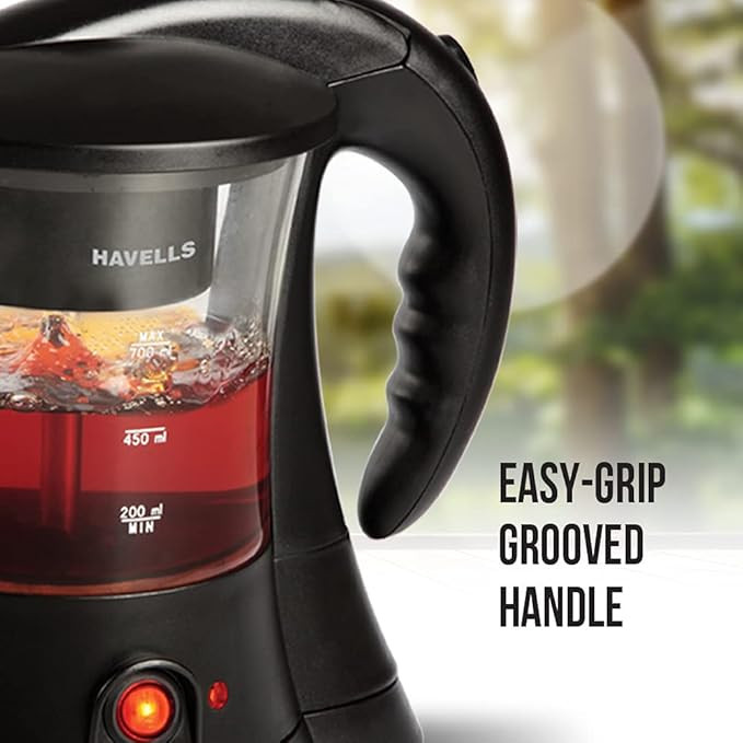 Havells Crystal Tea-Coffee Maker Glass with Filter Basket | Indicator Light | Transparent Glass Carafe 600 W