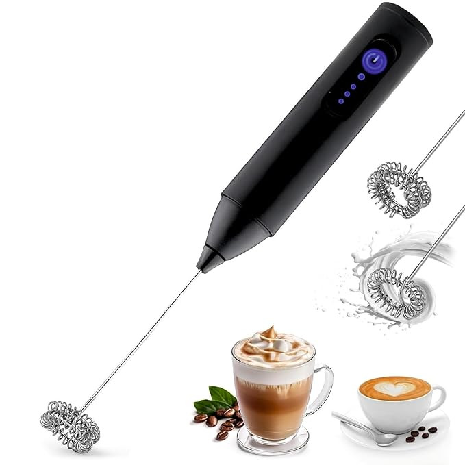 Electric Milk Frother Handheld Coffee Whisk with One Touch Operation – USB Rechargeable Frother for Milk, Coffee, Cappuccino, Latte, Hot Chocolate, Protein Shakes and Foam Beverages