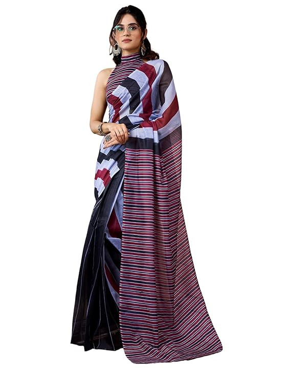 Women's Printed Chanderi Cotton One Minute Ready to Wear Saree with Pocket & Unstitched Blouse Piece