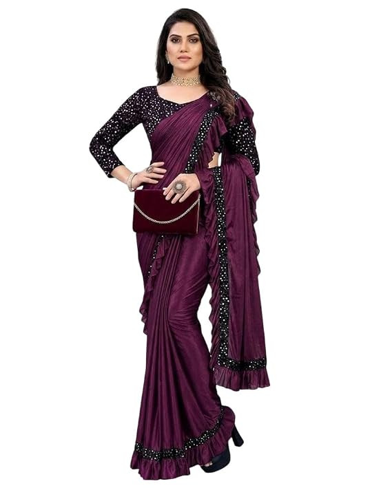 Women's Ready to Wear Lycra Squence Embroidered Saree RTW-GEM