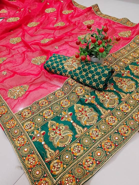 Women's Designer Bollywood Soft Georgette Heavy Embroidery Sequins Work Sarees For Wedding With Blouse Piece