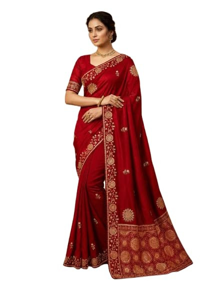 Saree with Heavy Embroidery Work & Unstitched Blouse Piece | Signature Bridal Collection