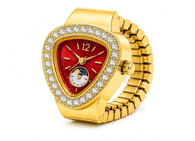 Elegant Gold Ring Watch for Women | Analog Finger Watch with Crystal Dial | Fashion Jewelry Gift for Girls & Ladies