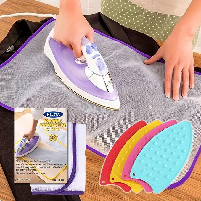 Protective Ironing Mesh with Ironing Rest Pad | Insulated Cloth Guard | Delicate Garment Protection | Reusable Washable Press Mat | Multicolors