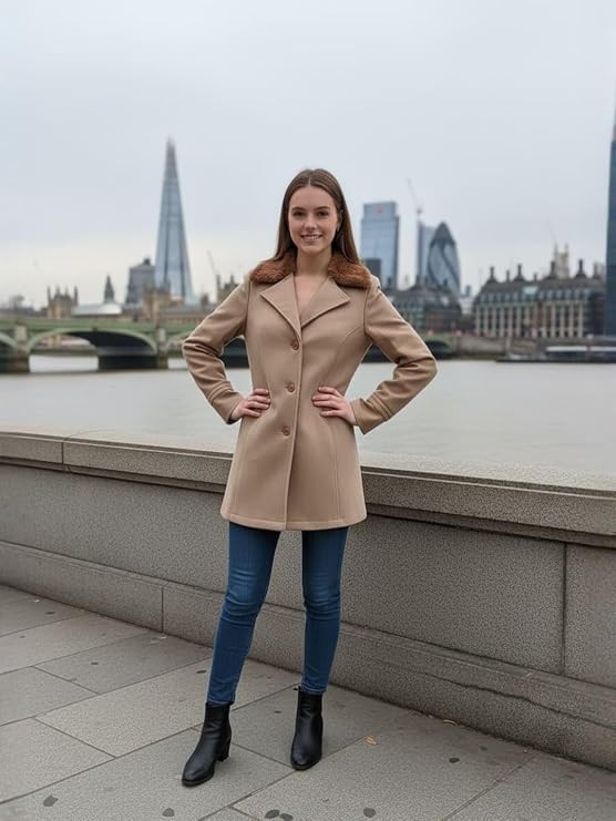 Women’s Long Winter Coat | Pocket Single Breasted, Overcoat with Notch Lapel & Button Closure | Stylish Formal & Casual Wear