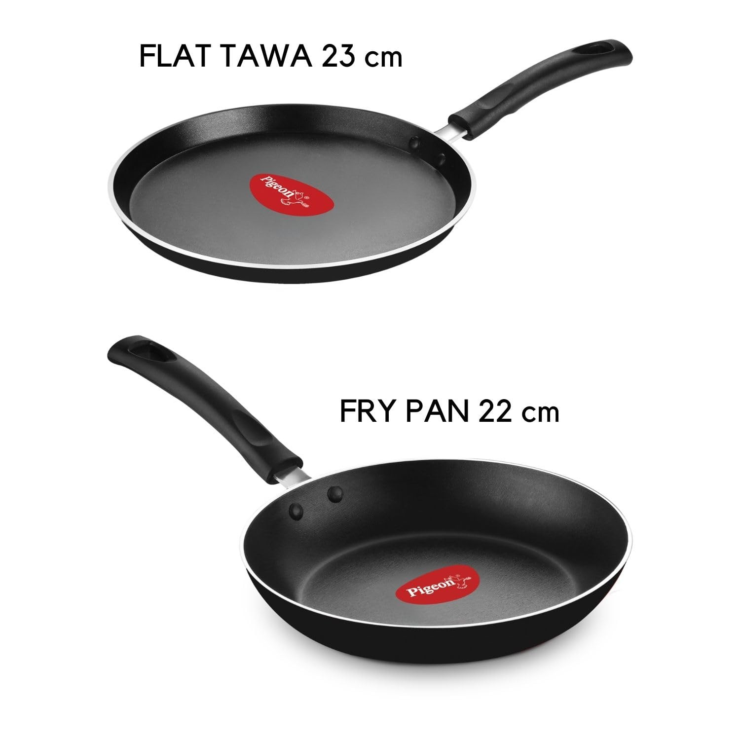 Pigeon Mio Nonstick Aluminum Cookware Gift Set, Includes Flat Tawa, Fry Pan, Kadai with Glass Lid, Kitchen Tool Set, Black, 8 Pieces