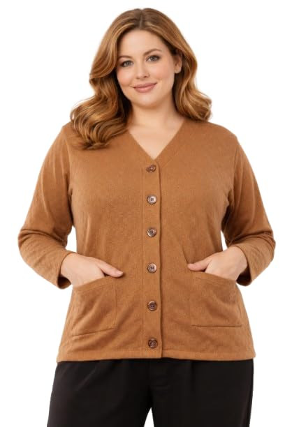Women Woollen V-Neck Cardigan Sweater for Winter Wear, Plus Size Also Available with Front Pockets