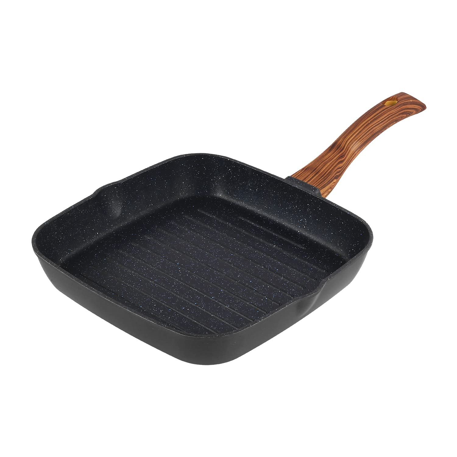 Vinod Zest Plus Die Cast Aluminium Grill Pan - 24 cm | Barbeque/Tandoori | 5mm Thick | 5 Layer Coating| Wooden Finish Handle | Induction & Gas Base | 1 Year Warranty