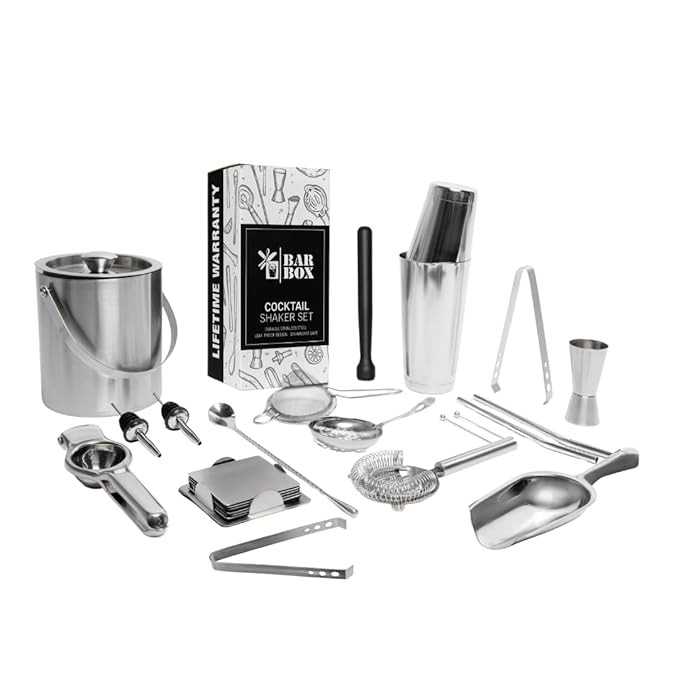 24-Piece Bartending Kit with Ice Bucket – Complete Cocktail Shaker Set with Mixer Tools & Drink Accessories –Gift for Men, Whiskey Lovers, Dad, Couples – Birthday, Wedding, Anniversary