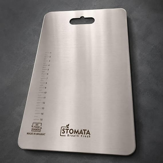 Stainless Steel Chopping Board for Kitchen, 310x210 MM (310 * 210) | Food Grade SS, Hanging Handle, Fruits & Vegetables, Meat Cutting